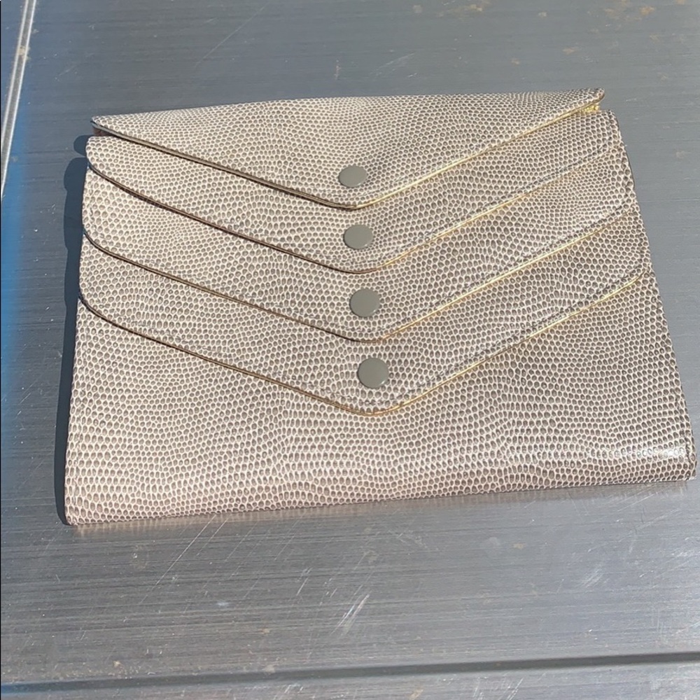 Four pocket snake skin clutch by Sondra Roberts .